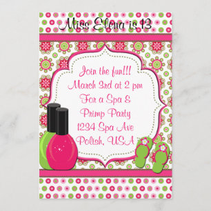 Invitación Día de Spa de Pampering Pink Green Birthday Invite