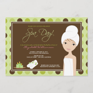 Invitación Día de Spa Polka-puntos Bridal Shower Invite (lime