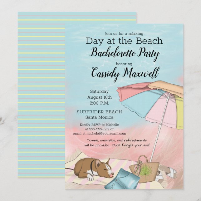Invitación Día de verano en la fiesta de la soltera de playa (Anverso / Reverso)