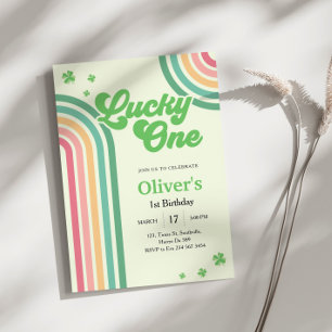 Invitación Día del Arcoiris Afortunado Primer Cumpleaños