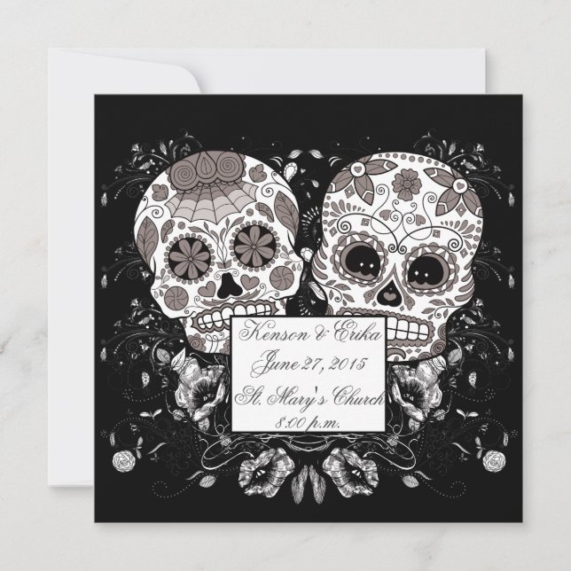 Invitación Día Del Boda Del Cráneo Del Azúcar Muerto O Evento (Anverso)