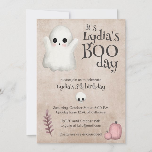 Invitación Día del Boo Kawaii Ghost Halloween Cumpleaños (Anverso)