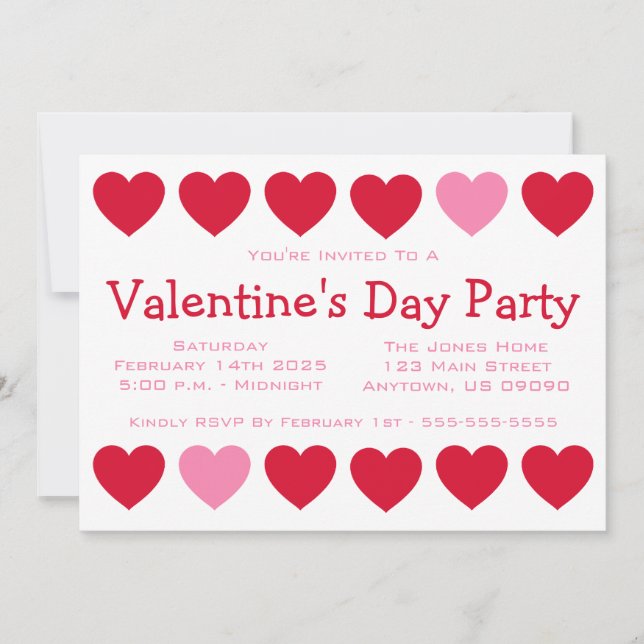 Invitación Día del Corazón de San Valentín (Rojo / Rosa) (Anverso)