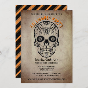 Invitación Día del cráneo del azúcar del fiesta de Halloween