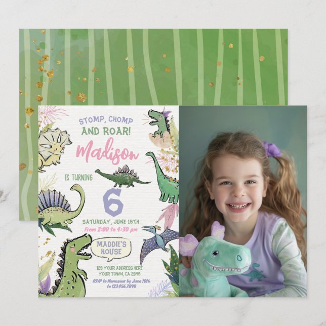 Invitación Día del Fiesta Temático de Dinosaurio (Anverso / Reverso)