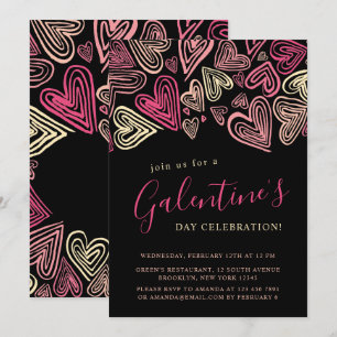Invitación Día del Galentine moderno negro y rosa