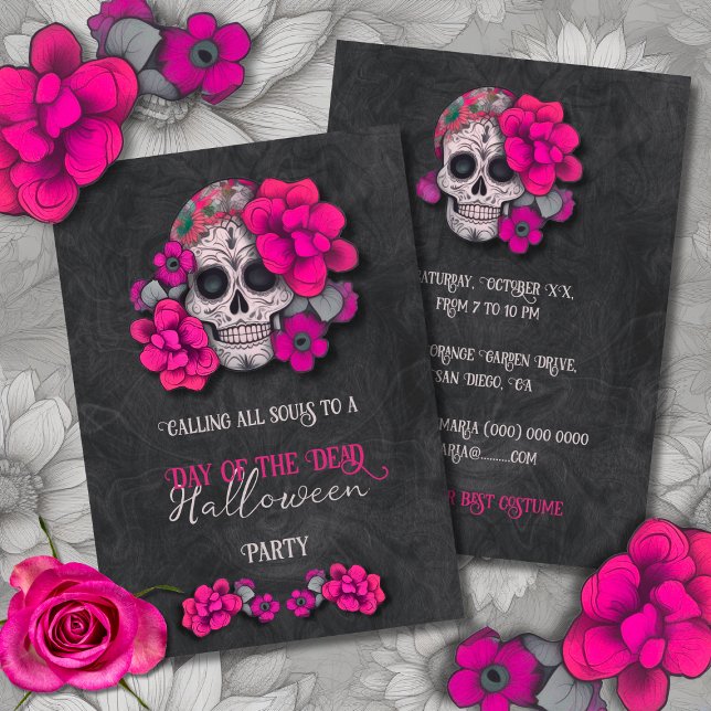 Invitación Día del Halloween Muerto por la Calavera Floral Ro (Subido por el creador)