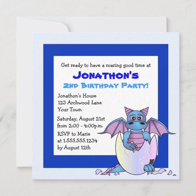 Invitación Día del niño con temática de dragón - Azul (Anverso)
