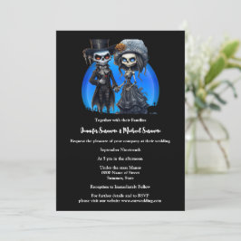 Invitación Día del novio de la novia muerto esqueleto azul ne