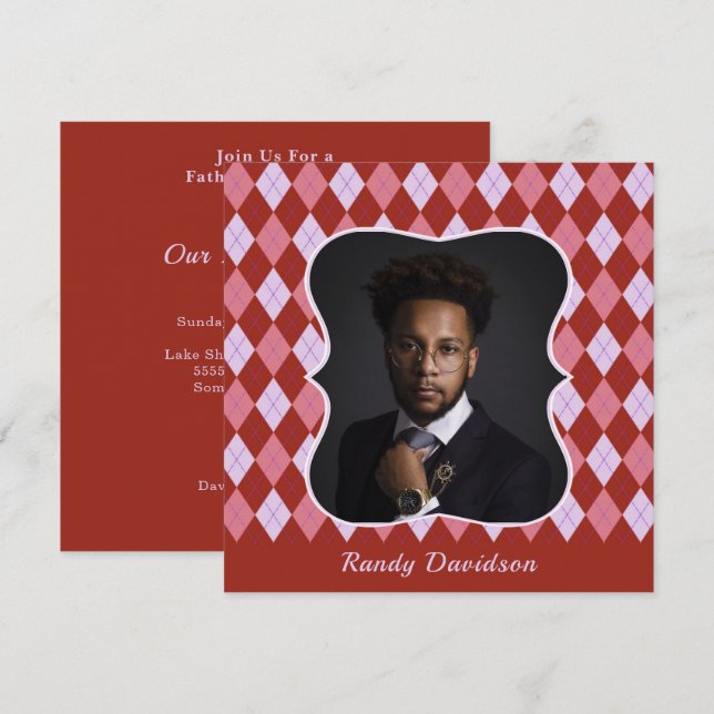 Invitación Día del Padre Añadir foto Fiesta de cena rosado ro (Anverso / Reverso)