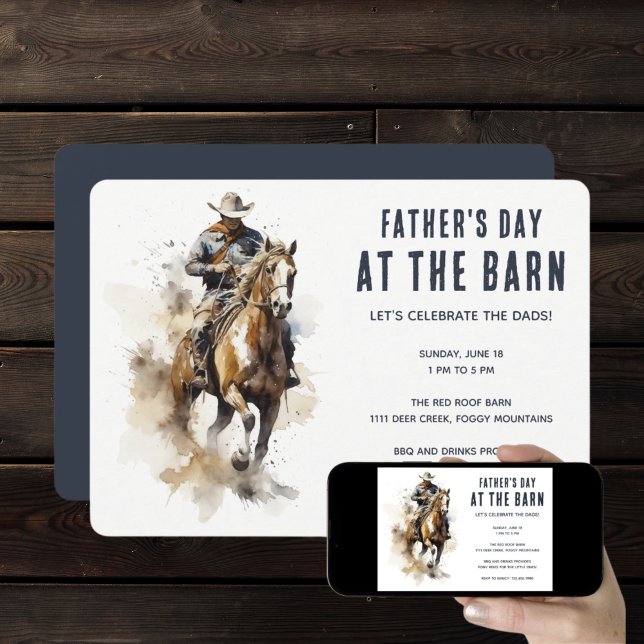 Invitación Día del Padre de Caballos Vaqueros en el granero (Subido por el creador)