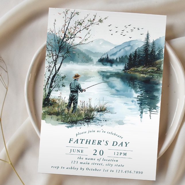 Invitación Día del Padre Lago de Pesca Acuarela (Subido por el creador)