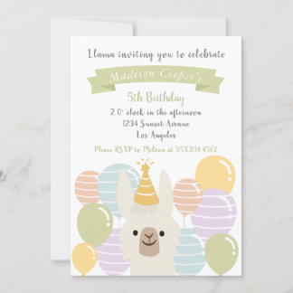 Invitación Día del Pastel Llama y los globos