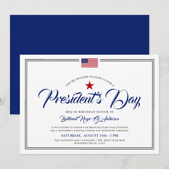 Invitación Día del Presidente Fiesta de cumpleaños patriótico (Anverso / Reverso)