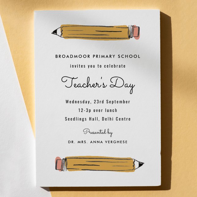 Invitación Día del profesor de lápiz (No. 2 pencil illustration Teacher's Day invitation.)