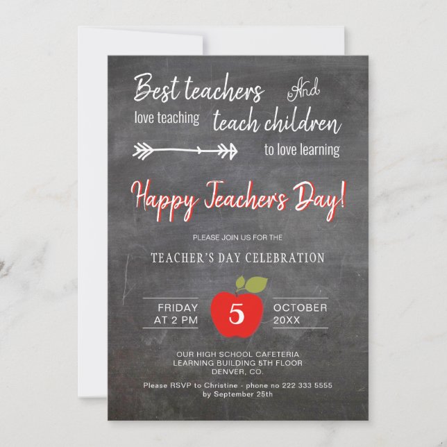 Invitación Día del profesor gracias fiesta pizarra (Anverso)