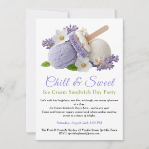 Invitación Día del Sándwich de Helado de Lavanda Acuarela 
