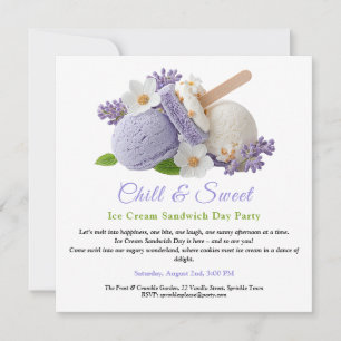 Invitación Día del Sándwich de Helado de Lavanda Acuarela 