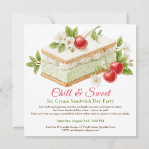 Invitación Día del Sándwich de Helado de Pistacho Acuarela