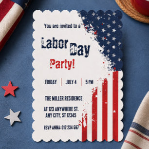 Invitación Día del Trabajo Bandera Roja Blanca Azul Fiesta US