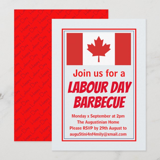 Invitación DÍA DEL TRABAJO BBQ BARBECUE Bandera de Canadá Per (Anverso / Reverso)