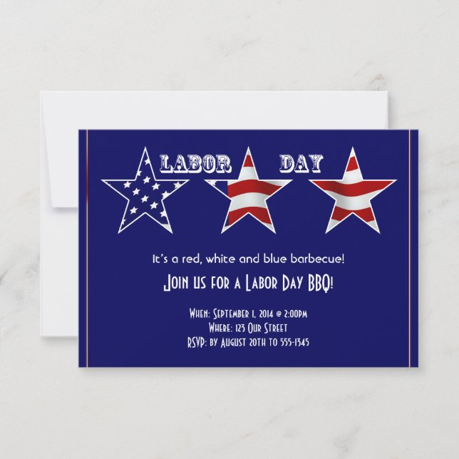 Invitación Día del Trabajo de las Estrellas con Bandera Azul  (Anverso)