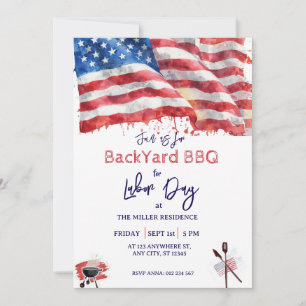 Invitación Día del Trabajo Rojo Blanco Azul Fiesta de BBQ USA