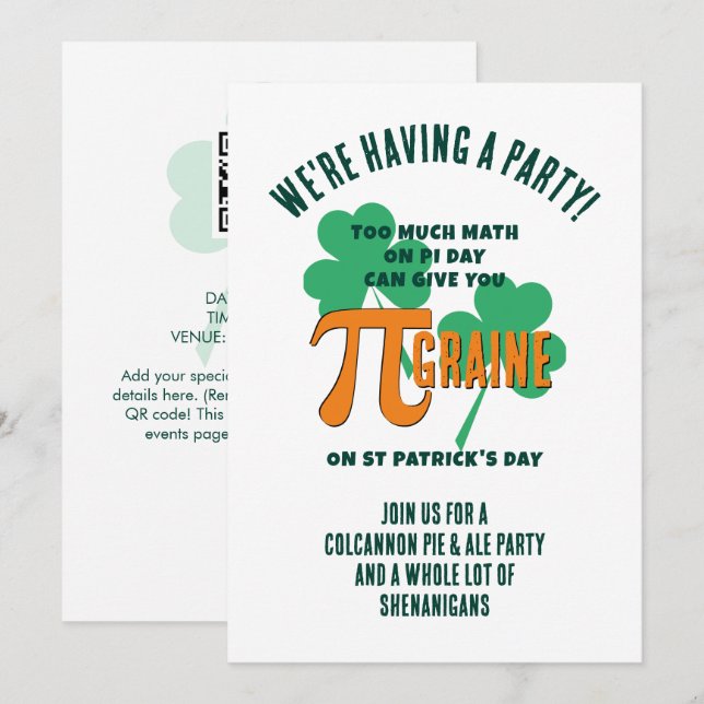 Invitación Día divertido de Pi Código QR Día de San Patricio  (Anverso / Reverso)