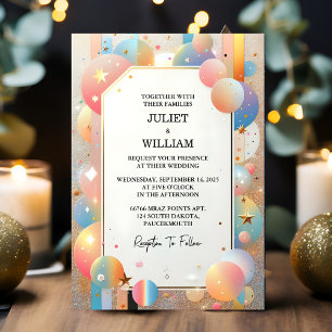 Invitación Día Estrellas Glam Bright Pastel Ombre Purpurina B