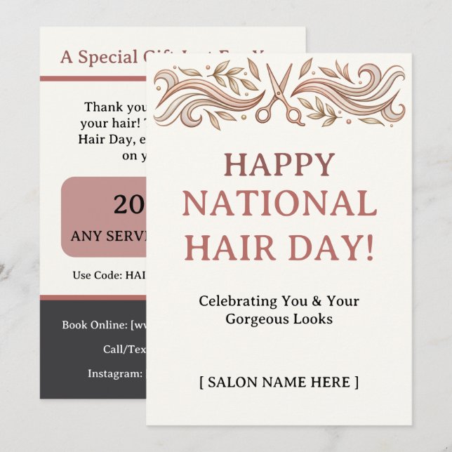 Invitación Día Feliz del Cabello Código de Promoción de Salón (Anverso / Reverso)