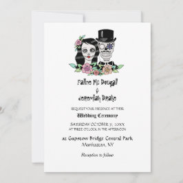 Invitación Día gótico de cráneos muertos novia y novio