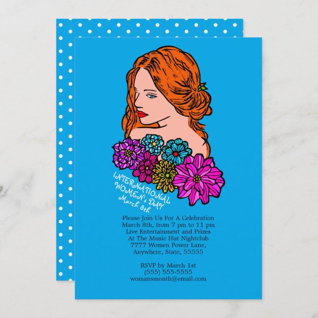 Invitación Día Internacional de la Mujer Auburn Hair Lady Fie (Anverso / Reverso)