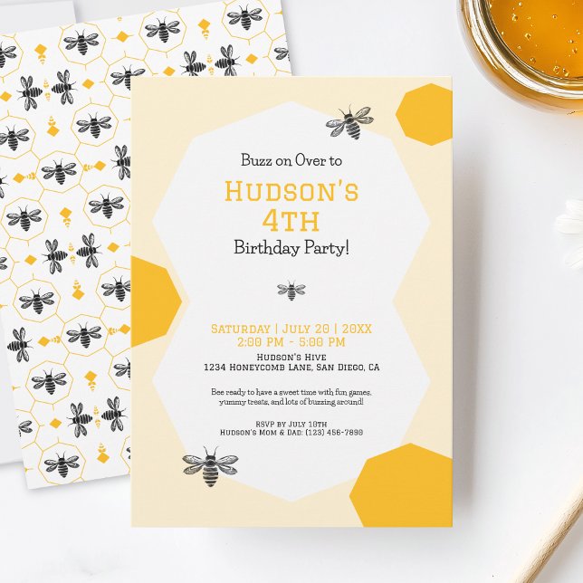 Invitación Día lindo de cumpleaños de la abeja de panal de mi (Cute Yellow Honeycomb Bee Day Birthday Party Invitation)