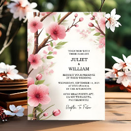 Invitación Día Madera Bambú Rosado Sakura Boda de cerezo