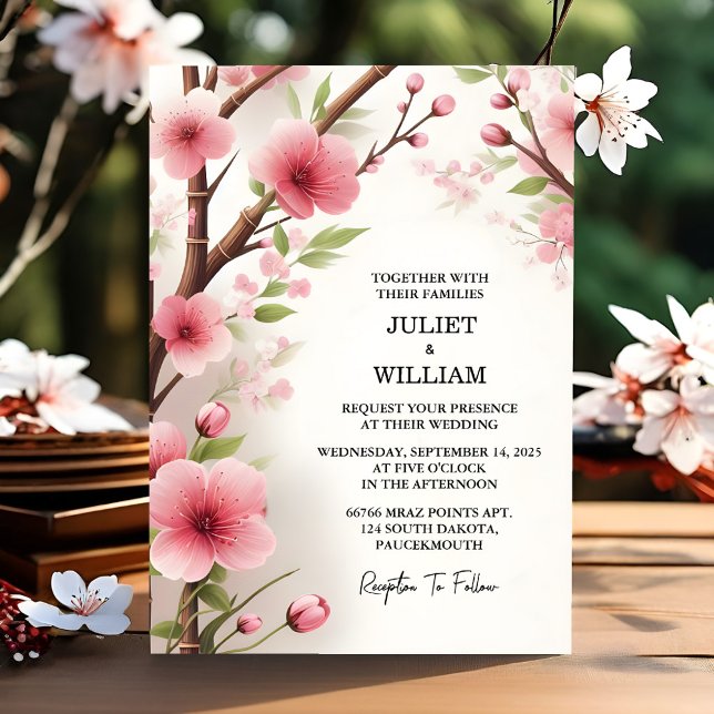 Invitación Día Madera Bambú Rosado Sakura Boda de cerezo (Subido por el creador)