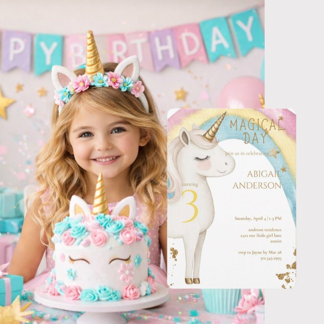 Invitación Día Mágico Cumpleaños de Niña Unicornio Fiesta (Subido por el creador)