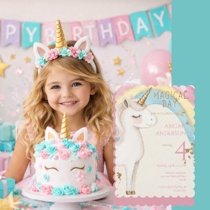 Invitación Día Mágico Cumpleaños de Unicornio Arcoíris Niña I