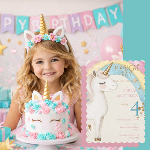 Invitación Día Mágico Cumpleaños Fiesta de Unicornio Arcoíris