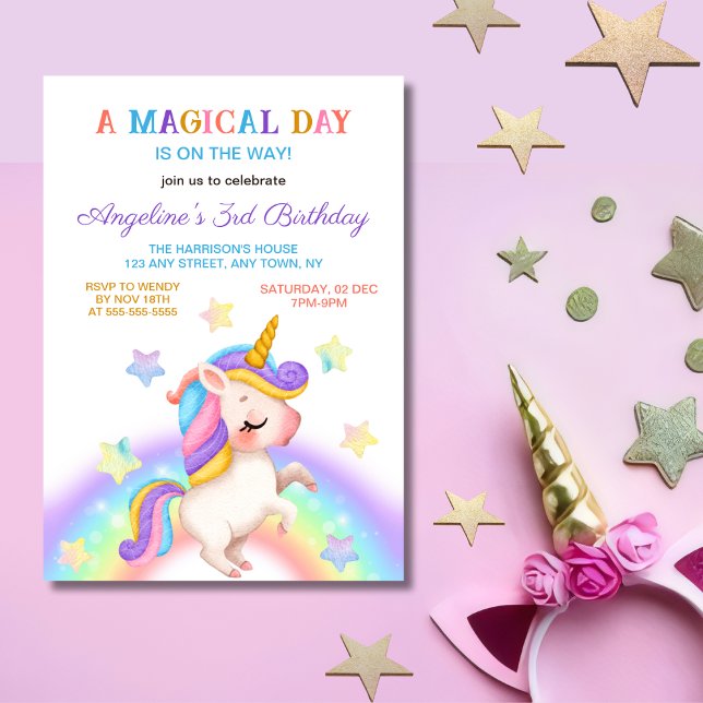 Invitación Día Mágico Cumpleaños Unicornio Estrellas Arcoíris (Subido por el creador)