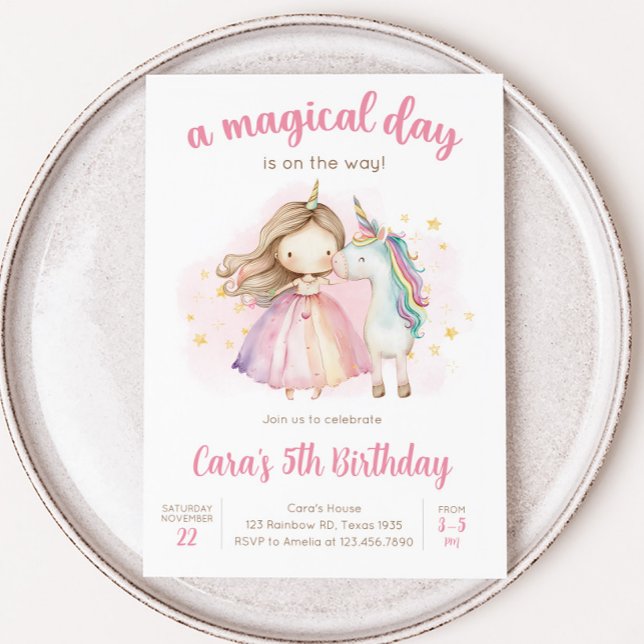 Invitación Día Mágico de Cumpleaños Fiesta de Unicornio (Unicorn Birthday Party Invitation)