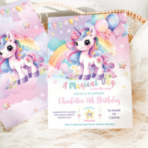 Invitación Día mágico de la unicornio arcoiris