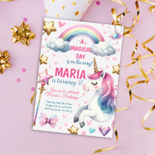 Invitación Día mágico de Unicornio Pastel Kids Fiesta de cump