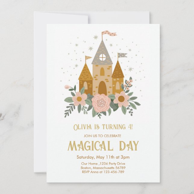 Invitación Día mágico lindo Castillo Princesa Cumpleaños (Anverso)