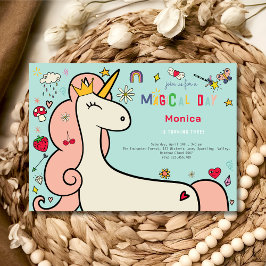 Invitación Día mágico lindo personalizado unicornio cumpleaño