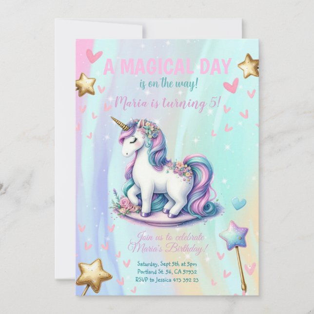Invitación Día mágico Unicornio Fiesta de cumpleaños de niños (Anverso)
