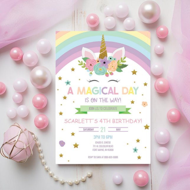 Invitación Día mágico Unicornio y arrecifes Cumpleaños (Subido por el creador)