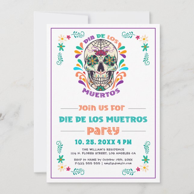 Invitación Día Mexicano De Los Muertos, Día De Los Muertos (Anverso)