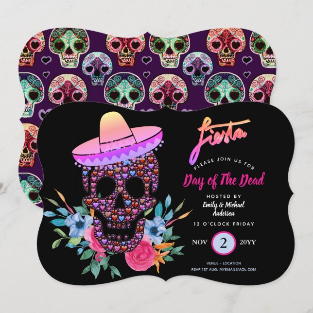 Invitación Día moderno de la fiesta de los muertos invita al  (Anverso / Reverso)