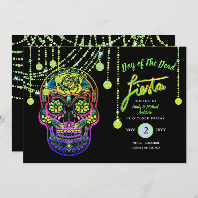 Invitación Día moderno de la fiesta de los muertos invita al  (Anverso / Reverso)