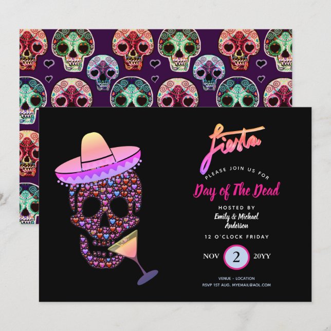 Invitación Día moderno de la fiesta de los muertos invita al  (Anverso / Reverso)